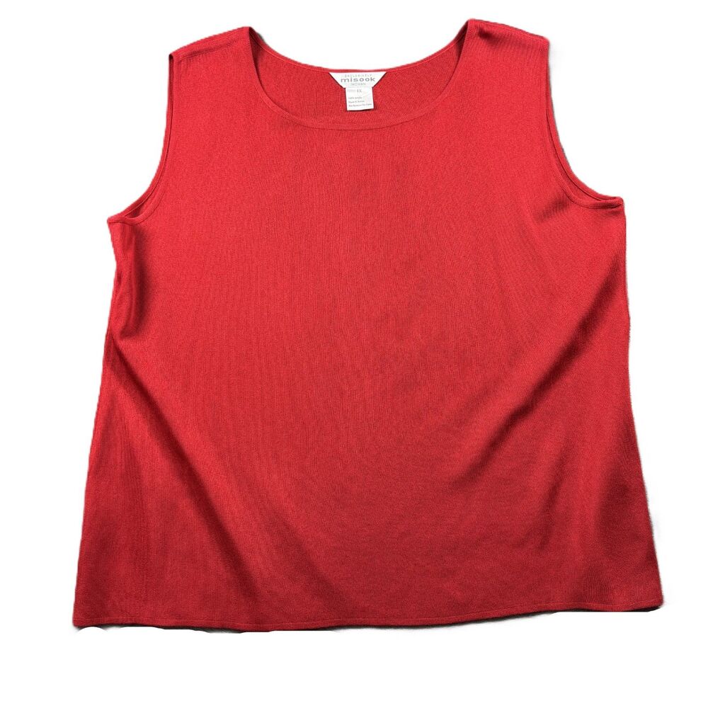 Exclusively Misook Classic Round Neck Knit Cami Sweater Tank Top Red 1X G268